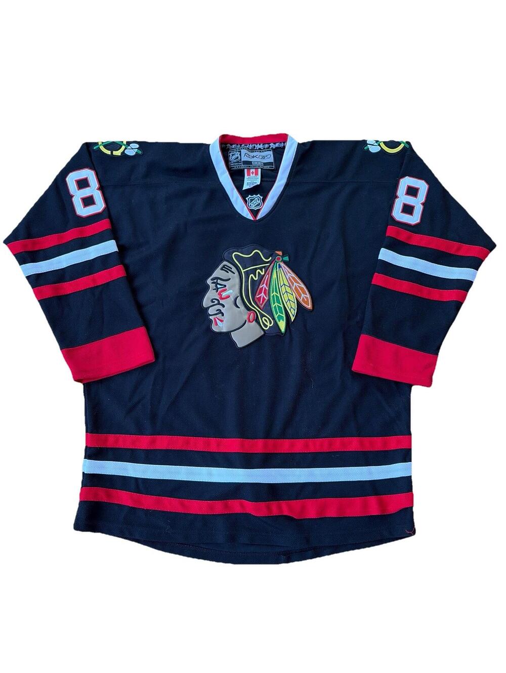 Chicago Blackhawks Jersey Mens 52 Patrick Kane Reebok CCM Fight Strap Center Ice